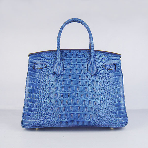 Replica Hermes Birkin 30CM Crocodile Head Veins Bag Dark Blue 6088 On Sale